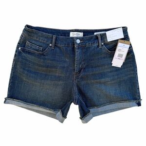 Jessica Simpson Soft Sculpt Fray Hem Midi Short Super Stretch Denim Shorts 14/32